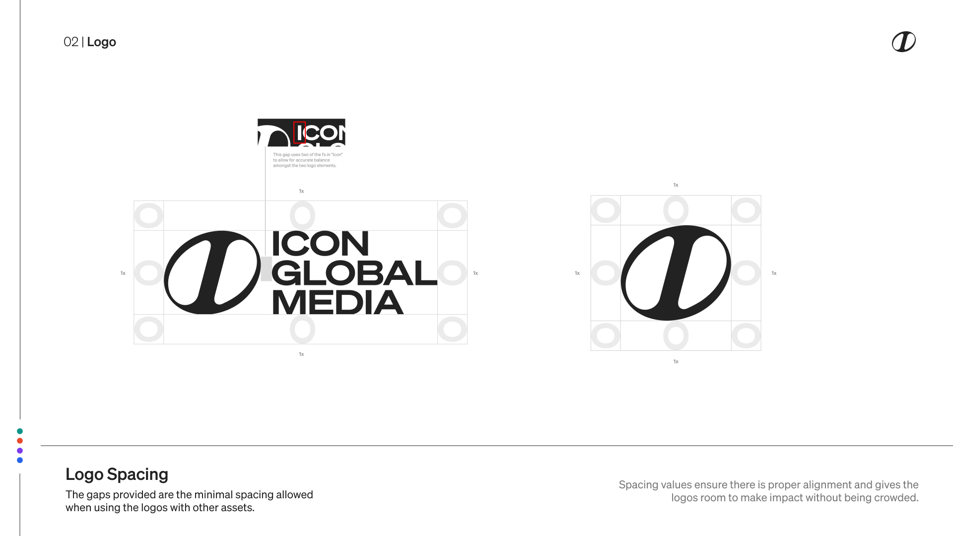 Icon Global Media brand guide page 02  -  Logo spacing